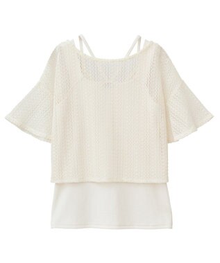 earth music&ecology ＳＥＴ２点レースカーディガン＋レイヤードインナー Ivory