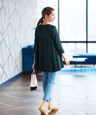 Tiaclasse 【洗える・スマート裏起毛】バックプリーツチュニックブラウス グリーン