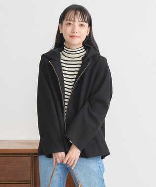 earth music&ecology ２Ｗａｙフードショートコート Black