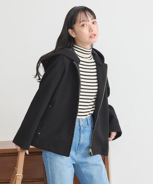 earth music&ecology ２Ｗａｙフードショートコート Black