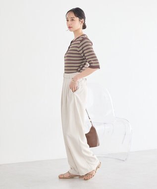 earth music&ecology ヘンリーネック半袖ニットプルオーバー Multi