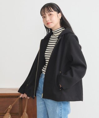 earth music&ecology ２Ｗａｙフードショートコート Black