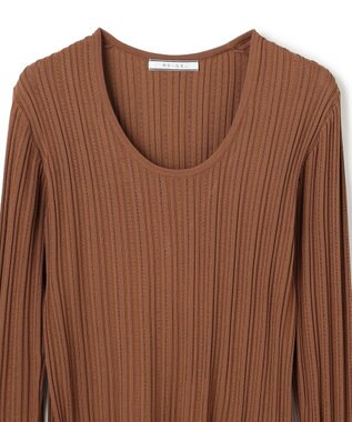 BEIGE， LABRADO / ランダムリブ Uネックニット Brown