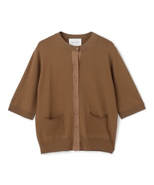 BEIGE， 【洗える】VALOIS / ジョーゼットトリム半袖カーディガン Brown
