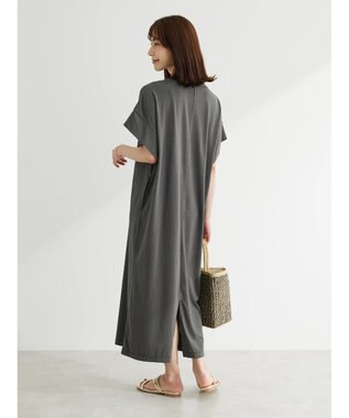 Green Parks 接触冷感　袖切替えカットワンピース Gray