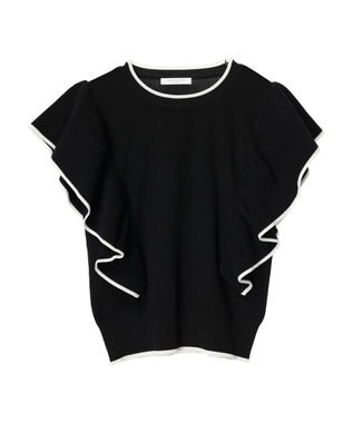 Green Parks 配色フリルニットプルオーバー Black