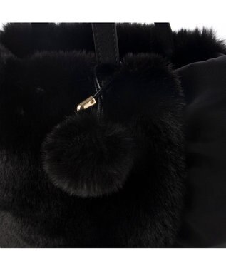 UNBILLION カシュカシュ cachecache / ポンポン付きエコファーラウンド型トートバッグ ブラック