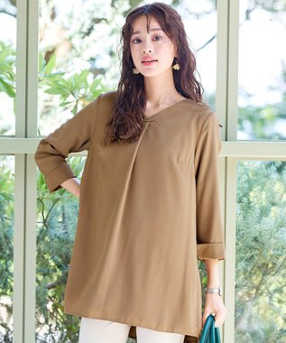 Tiaclasse 【洗える・スマート裏起毛】バックプリーツチュニックブラウス ベージュ