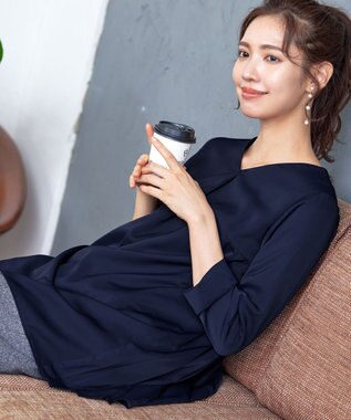 Tiaclasse 【洗える・スマート裏起毛】バックプリーツチュニックブラウス ネイビー