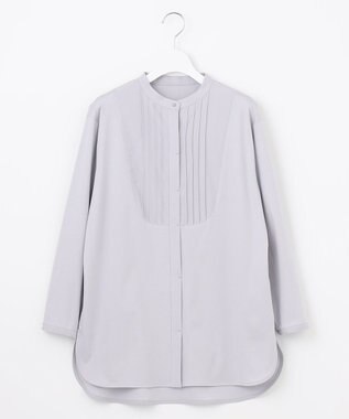 J.PRESS LADIES L シャツジャージー バンドカラー カットソー ライトグレー系