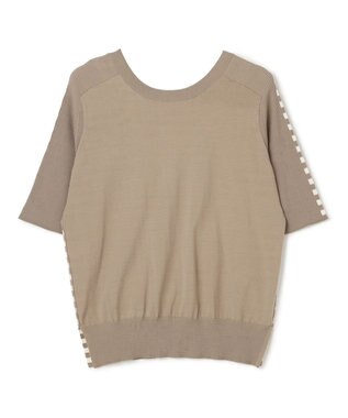 BEIGE， JULIE / コットンシルク 2WAY半袖ニット Ecru×Taupe