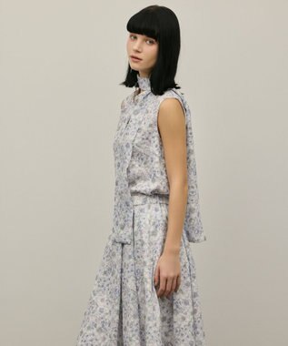 GRACE CONTINENTAL シアーフラワープリントジャガードブラウス グレー