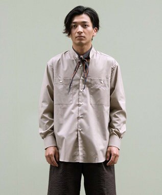 KASHIYAMA GIZA 100/2 バンドカラーシャツ スモークカーキ