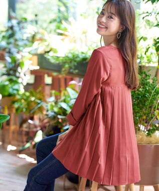 Tiaclasse 【洗える・スマート裏起毛】バックプリーツチュニックブラウス テラコッタ
