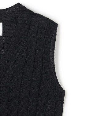 BEIGE， OPTICAL /  ペーパーヤーン Vネックリブニット Black