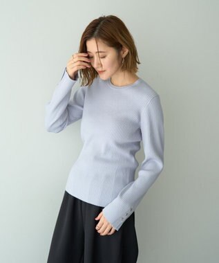 YECCA VECCA 袖釦クルーネックリブニット Light Blue