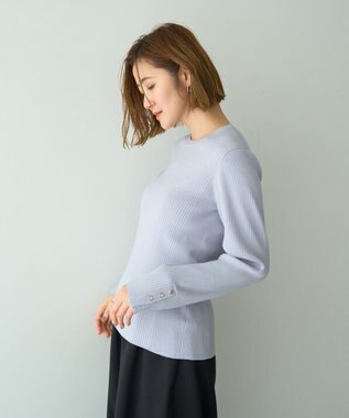 YECCA VECCA 袖釦クルーネックリブニット Light Blue