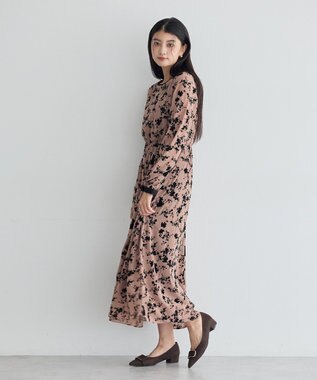 YECCA VECCA ボタニカル柄フロッキープリントワンピース Beige