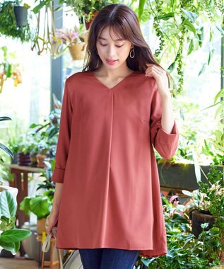 Tiaclasse 【洗える・スマート裏起毛】バックプリーツチュニックブラウス テラコッタ