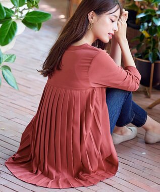 Tiaclasse 【洗える・スマート裏起毛】バックプリーツチュニックブラウス テラコッタ