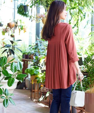 Tiaclasse 【洗える・スマート裏起毛】バックプリーツチュニックブラウス テラコッタ