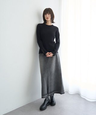 YECCA VECCA 袖釦クルーネックリブニット Light Blue