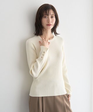 YECCA VECCA 袖釦クルーネックリブニット Light Blue