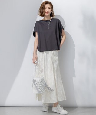 23区 【汗じみ防止/洗える】スムースデザイン フレンチスリーブ Tシャツ グレー系