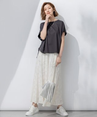 23区 【汗じみ防止/洗える】スムースデザイン フレンチスリーブ Tシャツ グレー系