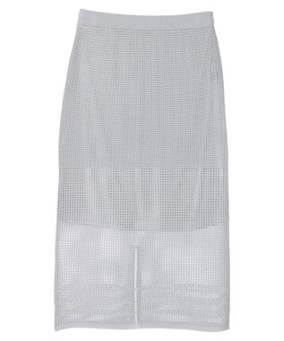 Green Parks ２ｗａｙ　メッシュ編みニットＩラインスカート（ペチ付き） Silver