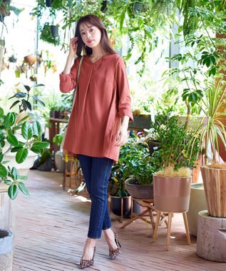 Tiaclasse 【洗える・スマート裏起毛】バックプリーツチュニックブラウス テラコッタ