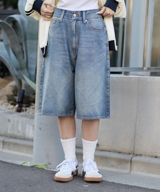 WEGO 【ユニセックス着用ITEM/SMLサイズ展開】スーパーバギーデニムショーツ デニム中濃加工色