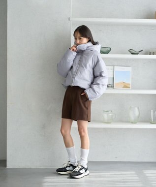 earth music&ecology 2wayパファー ショートブルゾン ブルーグレー