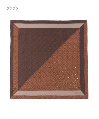 MOONBAT FURLA(フルラ)シルクツイル アーチロゴ スカーフ 65cm×65cm ブラウン