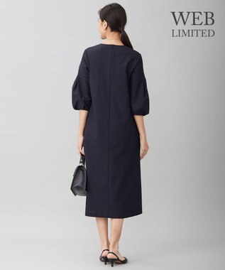 自由区 S 【WEB限定・洗える】カラミストレッチパフスリーブ ワンピース ネイビー系