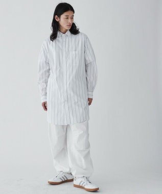 WEGO ストライプロングシャツ ホワイトストライプ