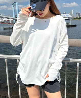 WEGO 【ラッシュガード/吸水速乾/UVカット/日焼け対策/体型カバー】リブドロストデザイントップス ホワイト