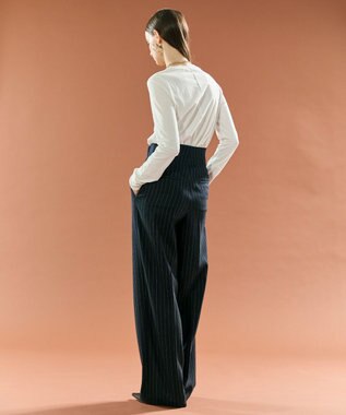 BEIGE， DELAND / ウールピンストライプハイウエストタックパンツ Navy St.