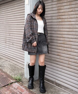 WEGO 【ユニセックス着用ITEM/MLサイズ展開】チェックグラフィックZIPパーカー（LS） ブラウンチェック1