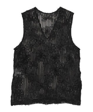 Green Parks テープ刺繍レースベスト Black