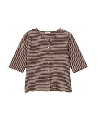 earth music&ecology ゴールドボタンボーダーカーディガン Brown