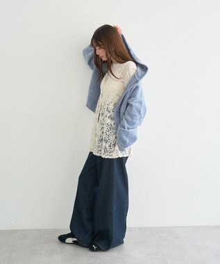 earth music&ecology ベロアフーディージップニットカーディガン Blue