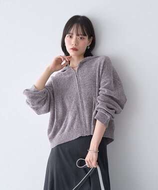 earth music&ecology ベロアフーディージップニットカーディガン Gray