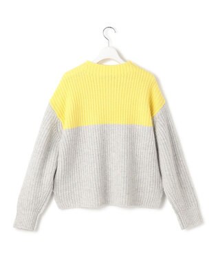 23区 S 【洗える】ウールカシミヤ カラーブロック バルキー ニット レモン×ライトグレー