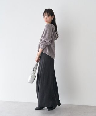 earth music&ecology ベロアフーディージップニットカーディガン Gray