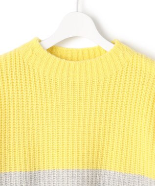 23区 S 【洗える】ウールカシミヤ カラーブロック バルキー ニット レモン×ライトグレー