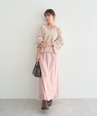 earth music&ecology ベロアフーディージップニットカーディガン Light Beige