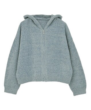 earth music&ecology ベロアフーディージップニットカーディガン Blue