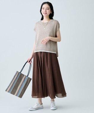 ANY L ラミータッチフレンチスリーブニット ミックスベージュ