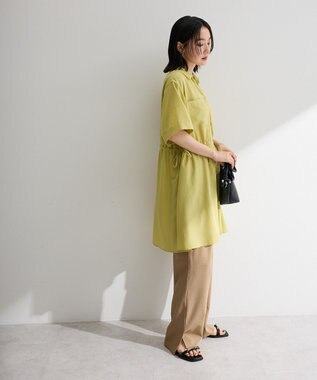 Green Parks ウエストリボンミディ丈ワンピース Lime Green